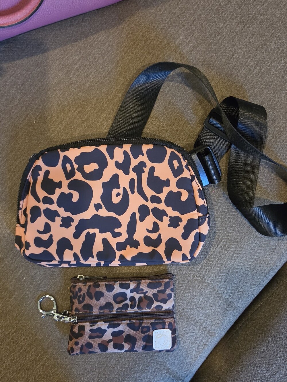 Leopard Print Crossbody Bag with Matching Coin Pouch - Brown/Black